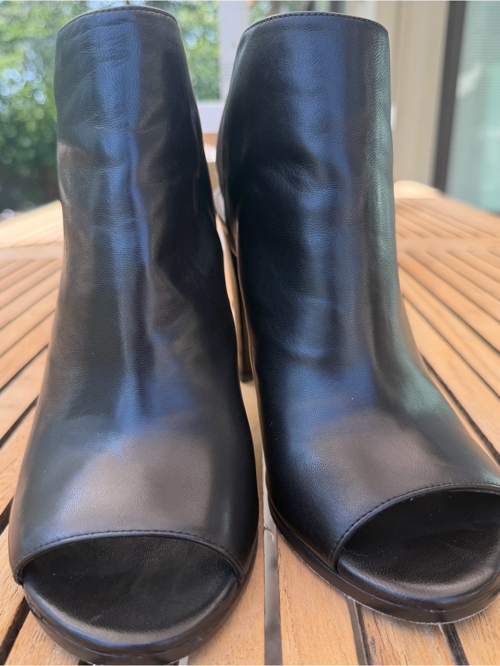 Stuart Weitzman HERE IT IS black leather open toe bootie
